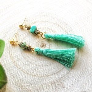 Turquoise Tassel Dangle Earrings: Boho Statement Jewelry