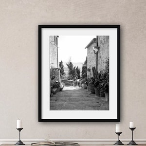 Italy black and white print, Street in Pienza Tuscany wall art photo 30 x 40, Rustic photography, Italian village decor, Travel Photo Airbnb image 4