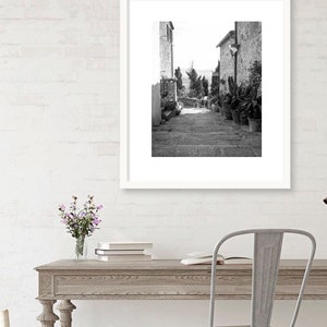 Italy black and white print, Street in Pienza Tuscany wall art photo 30 x 40, Rustic photography, Italian village decor, Travel Photo Airbnb image 6