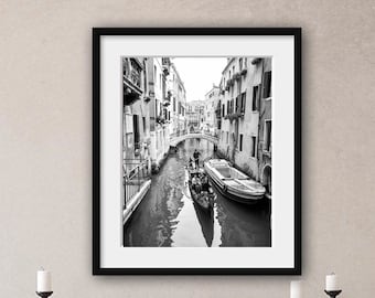 Venice Canal Black and White Photography Print, Italy Travel Decor Instant Digital Download, Printable Wall Art