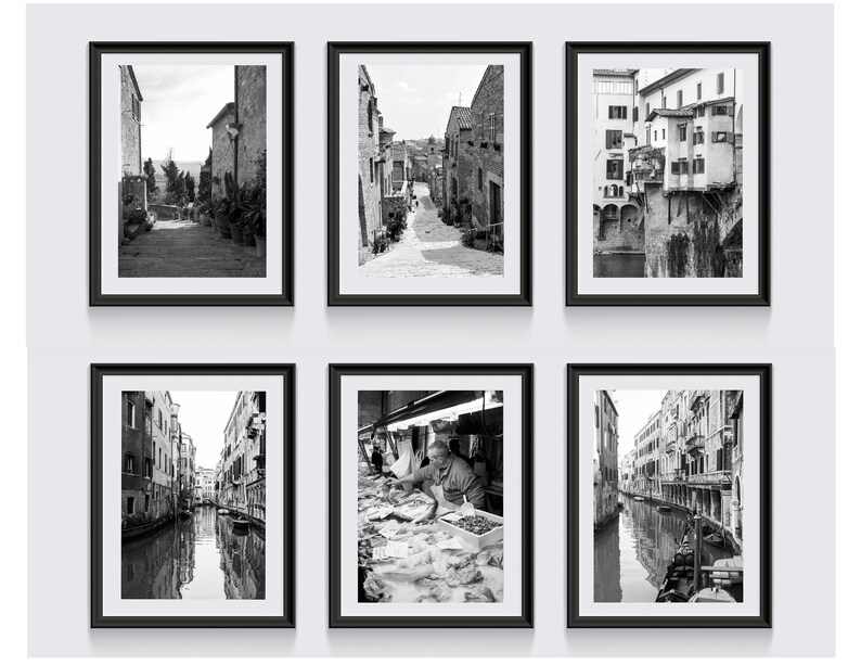 Italy black and white print, Street in Pienza Tuscany wall art photo 30 x 40, Rustic photography, Italian village decor, Travel Photo Airbnb image 8