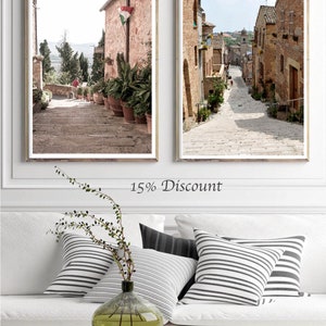Italy black and white print, Street in Pienza Tuscany wall art photo 30 x 40, Rustic photography, Italian village decor, Travel Photo Airbnb image 9