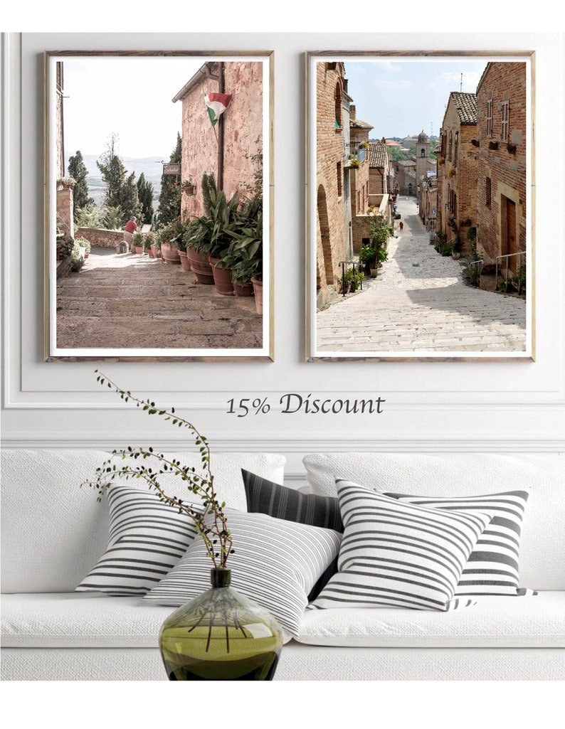 Italy black and white print, Street in Pienza Tuscany wall art photo 30 x 40, Rustic photography, Italian village decor, Travel Photo Airbnb image 9