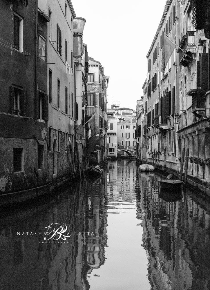Venice Canal Black and White Photography Wall Art Prints, Original Venice Architecture Photo