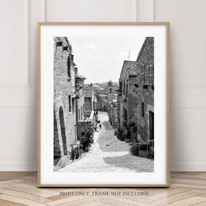 Italy photography black and white print, Ripatransone print A3, Original Le Marche photo, Italy Wall Decor, Europe village travel gift image 1