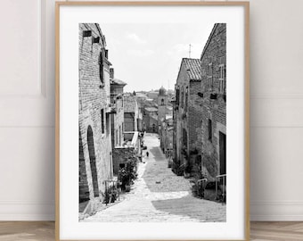 Italy photography black and white print, Ripatransone print A3, Original Le Marche photo, Italy Wall Decor, Europe village travel gift