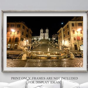 Spanish Steps photography fine art print, Rome at night photo, Italian Wall Art, Italy architecture,  European Wall Art Prints Living Room