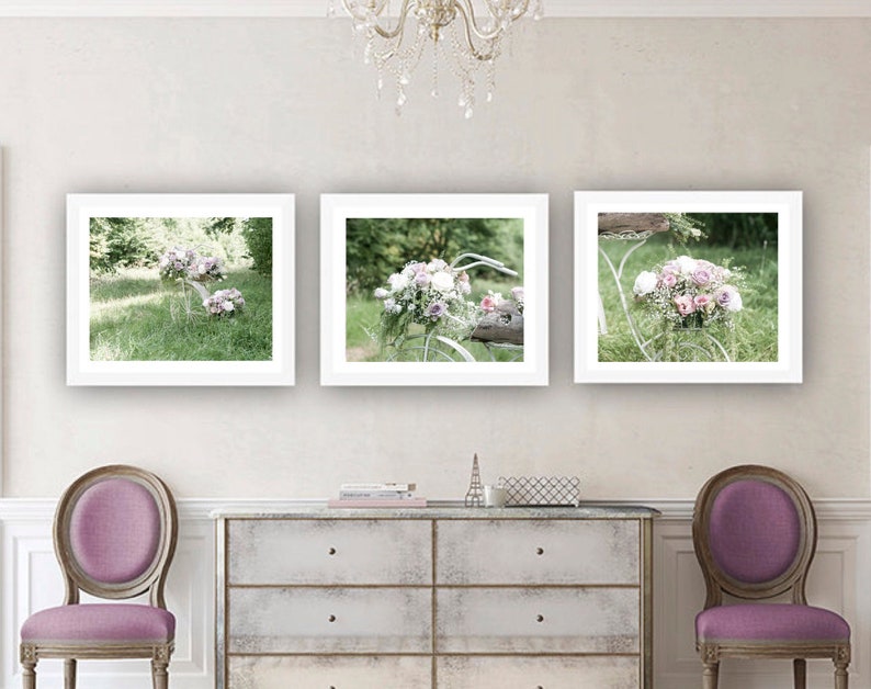 Spring flowers Floral print set of three Roses Pink and pastel flower photography