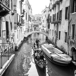 Venice Canal black and white photography print, Italian wall decor, Europe city travel poster, Italy home decor, Guest room decor, A4, A3 image 2