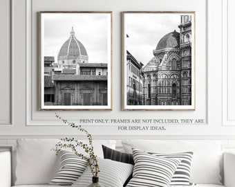 Florence Print set of 2, Italy archicture 8 x 10, Il Duomo Cathedral Gallery wall art 12 x 16, Travel Photography Decor, Black and white