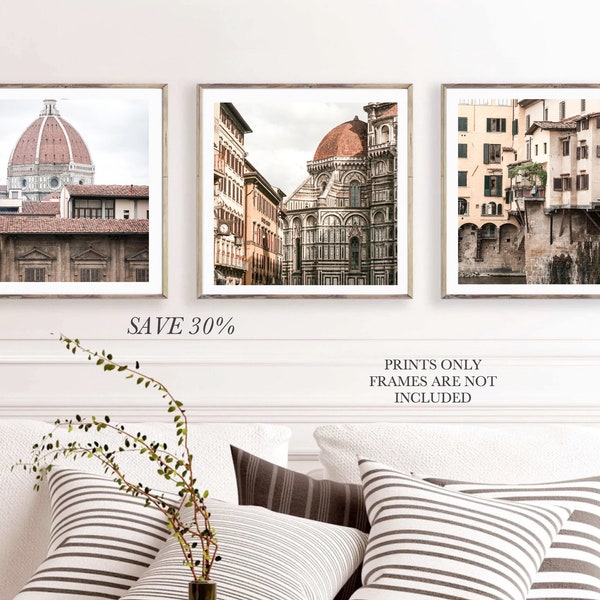 Set of 3 Florence Italy square prints 10 x 10, Italy print set, Gallery Wall Decor, Florence architecture prints, Il Duomo, Ponte Vecchio