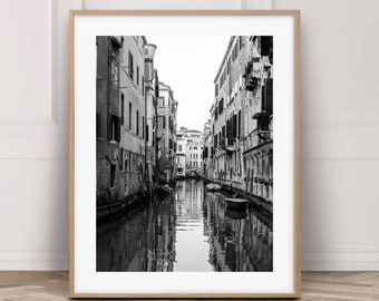 Venice canal black and white photography wall art prints, Original Venice Architecture photo, Italy prints, Europe travel wall art, City A3