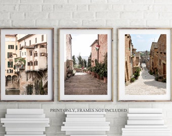Florence print set of 3, Florence photography wall decor 8 x 12, Ponte Vecchio bridge 12 x 16, Italian village print, Pienza photography A4