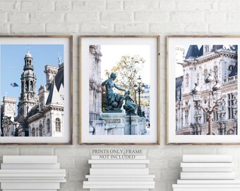 Paris photography print set of 3, Travel wall art, Paris architecture photos, French street lamp, French prints A4, Living room home decor