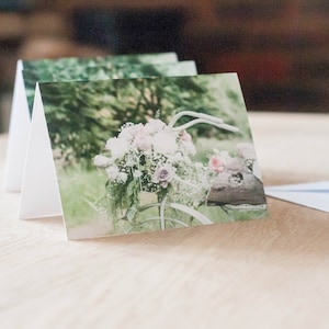 Cartões florais de belas artes em branco A6, cartões de dia das mães, bicicleta vintage com cartões de flores, convites de casamento, estampas florais