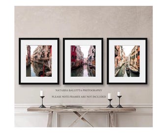 Venice canal photography print set of 3, Italy fine art prints black and white or colour, Housewarming gift home decor, European travel art