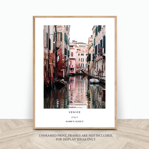 Impression emblématique de Venise, photographie d'Italie avec coordonnées, cadeau d'impression de voyage à Venise 8 x 10, photos de villes européennes A4, cadeau de pendaison de crémaillère