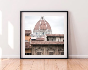 Il Duomo Florence print 8 x 8, Italy digital download 5 x 5, Black and white printable wall art, Florence church architecture
