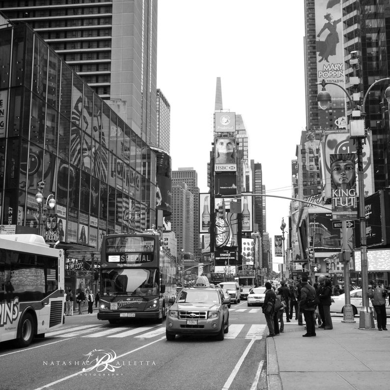 Square New York Travel Print, Black and white Times Square photography 12 x 12, Downtown Manhattan image 3