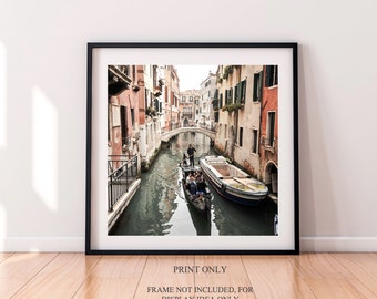 Canal in Venice fine art print, Colourful Italy photography, Venice gondola wall art, Square Italian travel prints, Home decor wall art