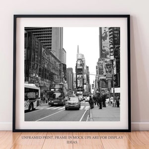 Square New York Travel Print, Black and white Times Square photography 12 x 12, Downtown Manhattan, Guest room travel decor, New home gift