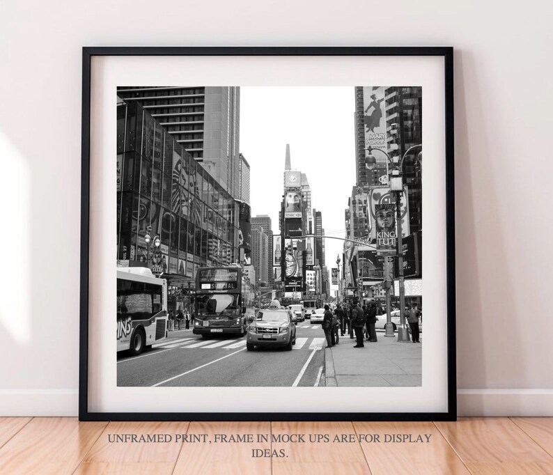 Square New York Travel Print, Black and white Times Square photography 12 x 12, Downtown Manhattan image 1