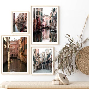 Set of 4 Venice prints, Venice canal, Italy photography wall art, Gallery wall decor, Restaurant pictures 8 x 10, Black and white 12 x 16