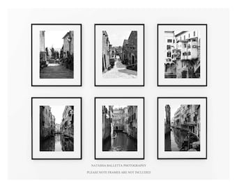 Italy print set of 6, Venice black and white 8 x 10, Florence print, Le Marche, Set of 6 prints, Italy gallery wall, European city decor