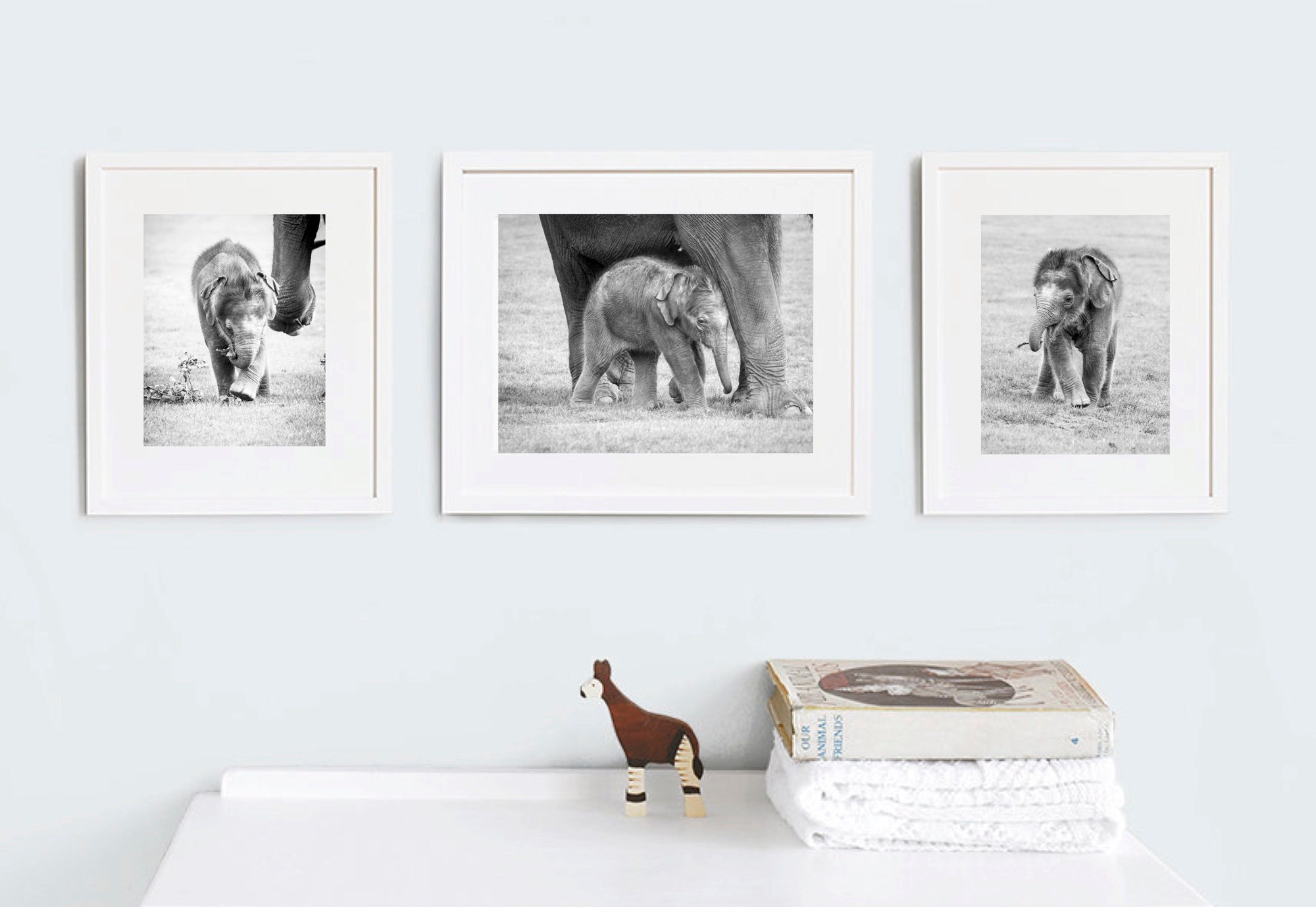 Baby Elephant Print Set of 3, Nursery Animal Decor, Boys Room Wall Art ...