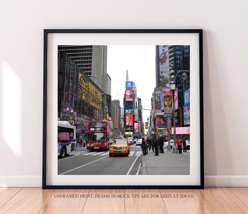 Square New York Travel Print, Black and white Times Square photography 12 x 12, Downtown Manhattan image 4