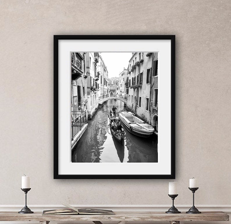Venice Canal black and white photography print, Italian wall decor, Europe city travel poster, Italy home decor, Guest room decor, A4, A3 image 4