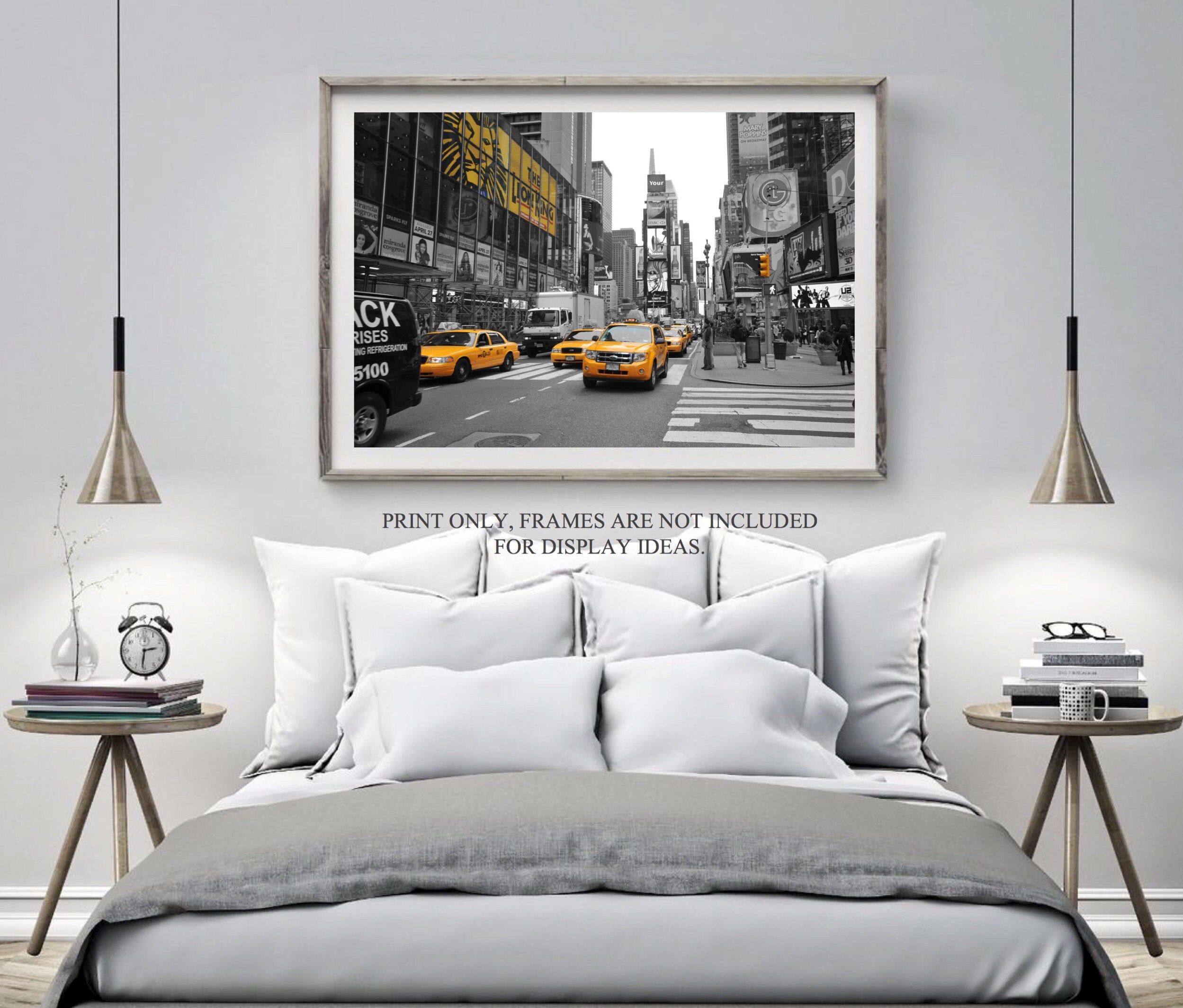 Times Square Black & White Print, Yellow Colour Pop Art, New