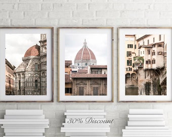 Set of 3 prints of Il Duomo and Ponte Vecchio Florence, 16 x 12 Italy photography, Cities Medieval Architecture 8 x 10, travel home wall art