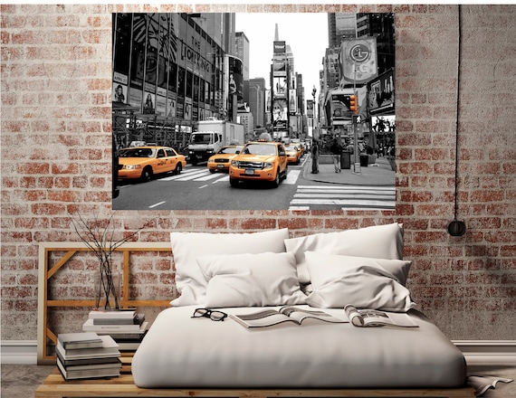 Times Square Black And White Yellow Colour Pop Photograpy Prints New York Large Wall Art Poster Nyc City Wall Urban Decor Boys Room Gift