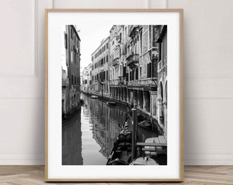 Venice canal black and white print, Original Italy photography 12 x 16, Travel photo gift, Housewarming decor gift, Airbnb decor Europe