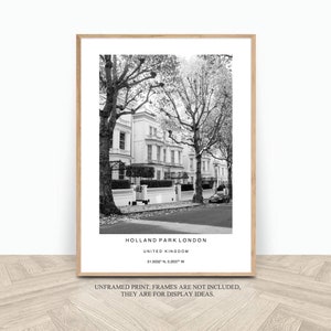 Holland Park London print with coordinates, Living room black and white photography A4, UK city urban prints 11 x 14, New home photo gift image 1