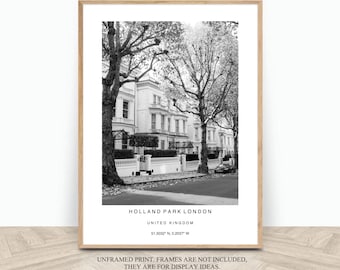 Holland Park London print with coordinates, Living room black and white photography A4, UK city urban prints 11 x 14, New home photo gift