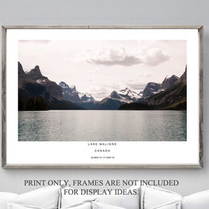 Lake Maligne Canada print, Canada travel photo coordinates, Jasper National park landmark photography, Minimalist home decor, New home A3