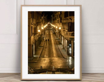 Rome photography prints, Rome at night photo, Italy travel gift 12x16, Abstract Urban Italy street decor, Via Condotti, Italian cafe art