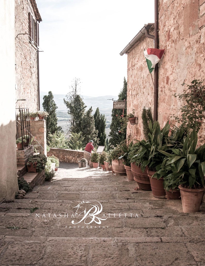 Italy black and white print, Street in Pienza Tuscany wall art photo 30 x 40, Rustic photography, Italian village decor, Travel Photo Airbnb image 3