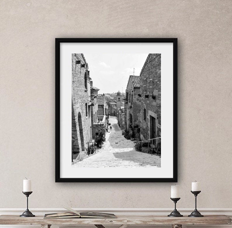 Italy photography black and white print, Ripatransone print A3, Original Le Marche photo, Italy Wall Decor, Europe village travel gift image 2