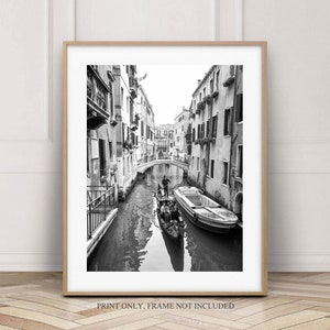 Venice Canal black and white photography print, Italian wall decor, Europe city travel poster, Italy home decor, Guest room decor, A4, A3 image 1