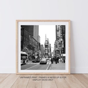 Square New York Travel Print, Black and white Times Square photography 12 x 12, Downtown Manhattan image 2