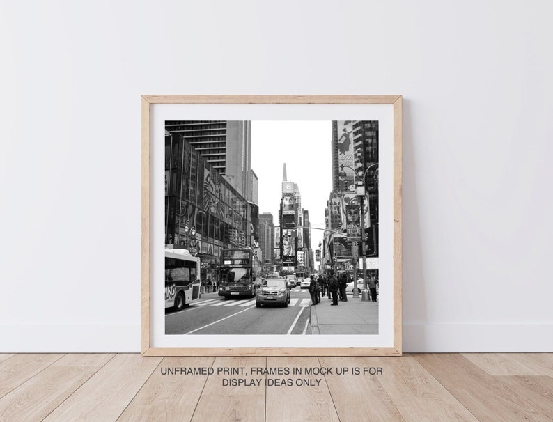 Square New York Travel Print, Black and white Times Square photography 12 x 12, Downtown Manhattan image 2