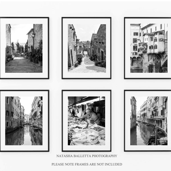 Set of 6 Italy prints, Italy Black and White Photography 12 x 16, Europe City prints, Travel gift, Venice, Florence, Gallery wall decor A3