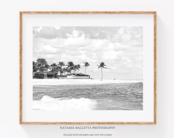 Beach print Bahamas, Caribbean travel photography decor, Black and white Cove Beach Nassau, Beach house pictures, Housewarming gift 16 x 12