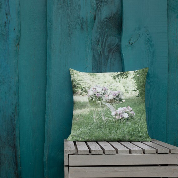 Flower Square Scatter Cushion Decorative Home Decor Floral Bedroom Shabby Chic Accessories Vintage Bike Flower Theme Flower Throw Pillow