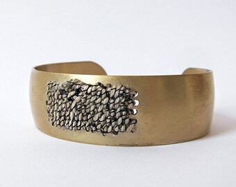 Brass Cuff Bracelet - woven tapestry - fabric bracelet - woven bracelet - statement bracelet - textile jewelry - boho bracelet