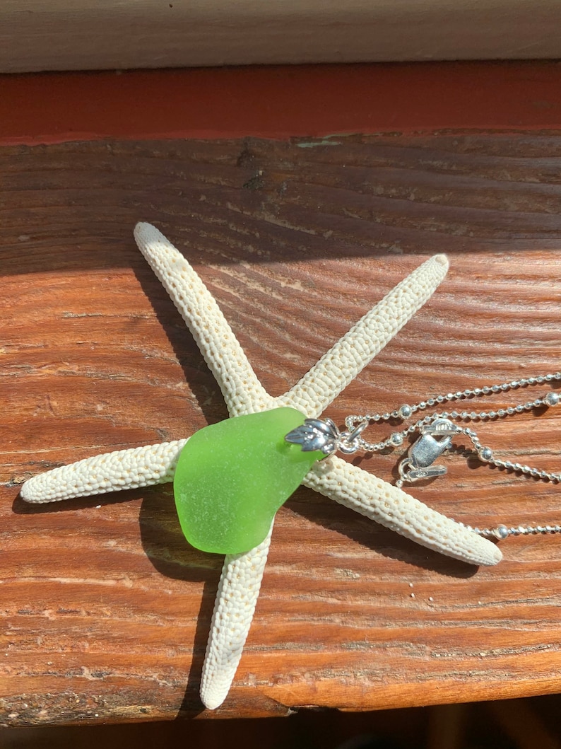Lime green sea glass pendant with sterling silver bail and 18\u201d sterling silver chain sea glass necklace boho jewelry beach glass jewelry