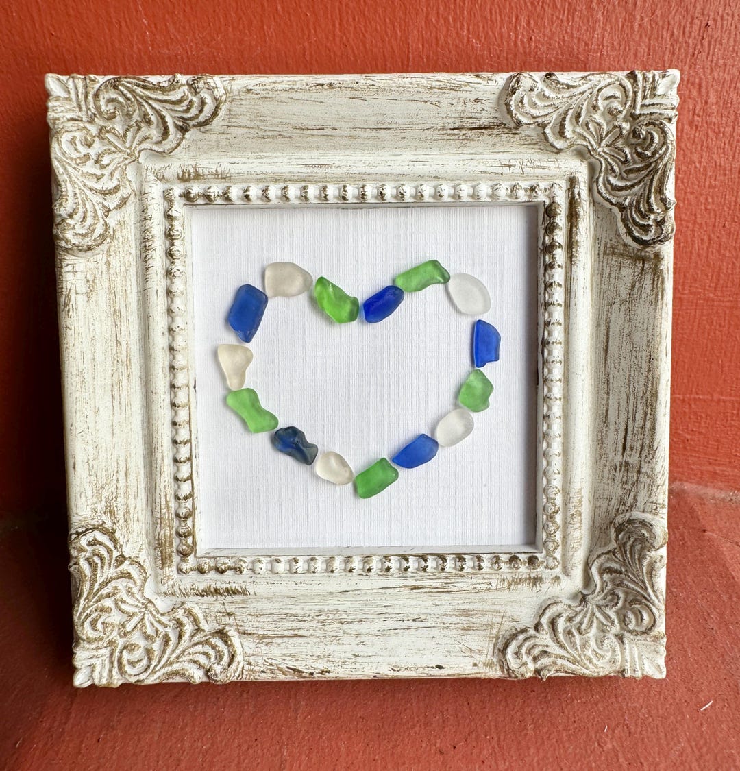 Sea Glass Art 39: Green, Clear, Cobalt Blue Sea Glass Heart Shape, 3x3 ...